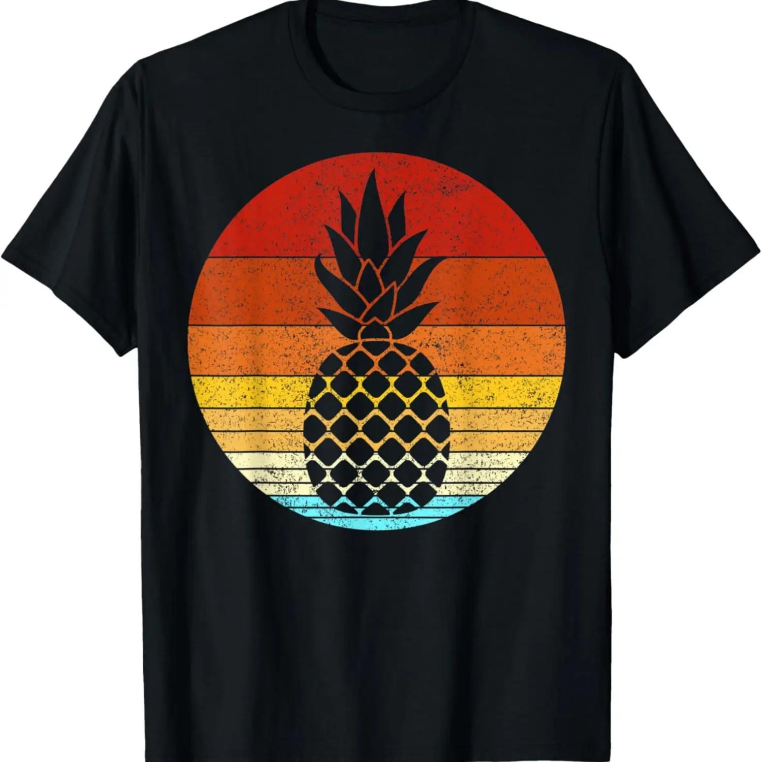 

vintage retro distressed Hawaiian tropical pineapple fruit T-Shirt XXXXXL чорний