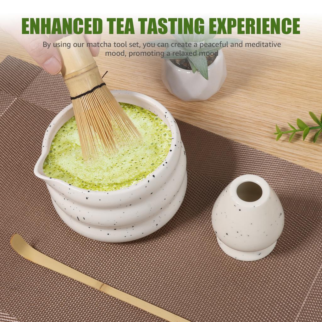 Traditional Ceramic Matcha Powder Bowl Set for Home Trip Easy to Clean Matcha Scoop Whisk Holder Kit for Tea Lovers Beginners