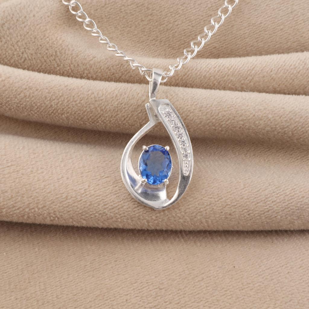 Tanzanite Gemstone 925 Sterling Silver Women Jewelry Designer Zircon Pendant 1.4" Gift For Mother CZP-16-2