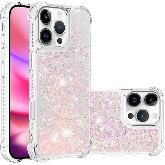 Case for iPhone 16 Pro Max Case Glitter Cute Bling Love Quicksand Clear Soft TPU Girls Women Stylish Bumper Shockproof Protective Cover for iPhone 16