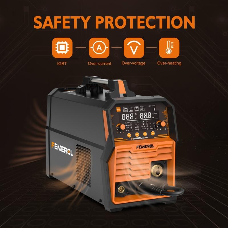 FEMEROL 6 In 1 Gas MIG Gasless Flux Core Stick Lift TIG Spot Welding Spool Gun Compatible Aluminum Welding Machine 110V/220V