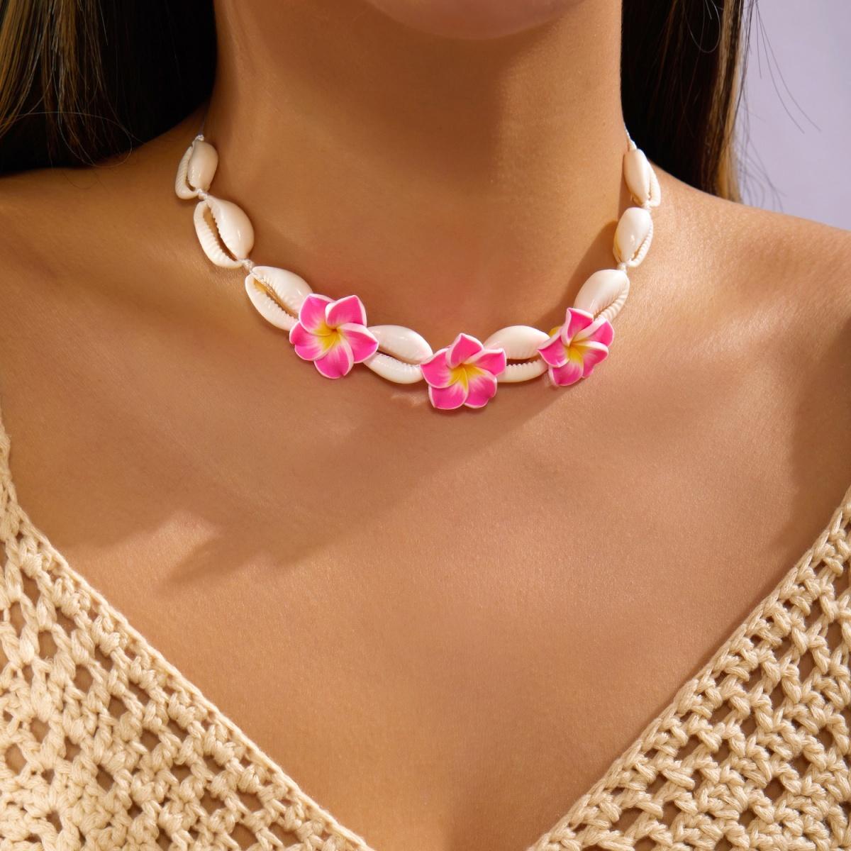 

Soft Polymer Clay Flower Shell Pendant Necklace For Women Men Bohemia Floral Braided Rope Chain Choker Summer Daily Wear Jewelry