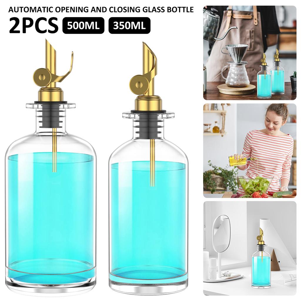 Olive Oil Dispenser Bottle 11.8oz Coffee Syrup Dispenser Cooking Oil Dispenser with Automatic Gold Spout for  Kitchen Coffee Bar