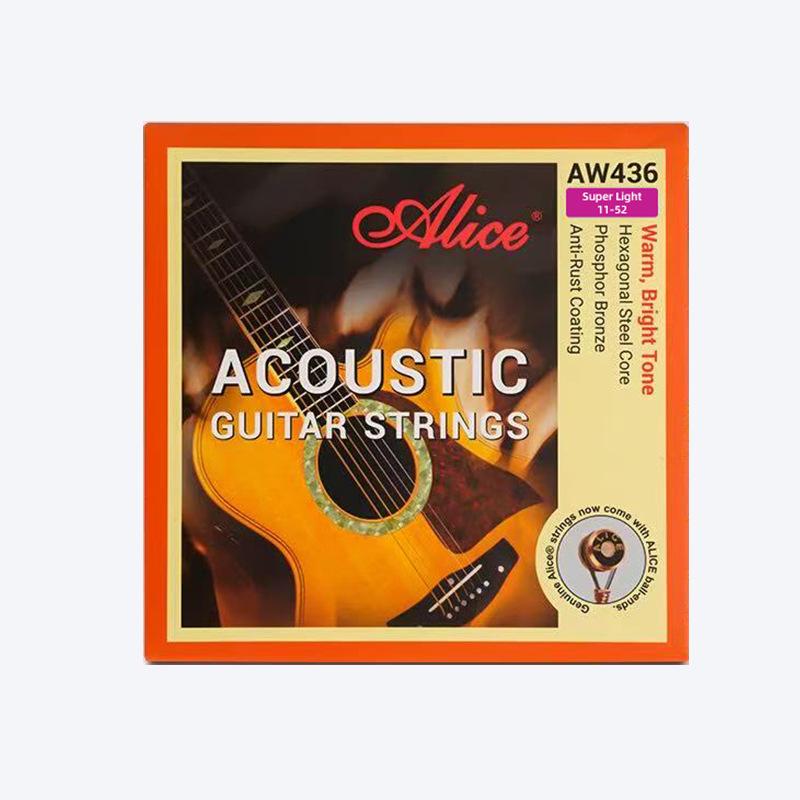 Alice Folk Acoustic Guitar Strings AW436, Phosphor Bronze & Brass, Full Set of 6 Coated Rust-Proof Strings.