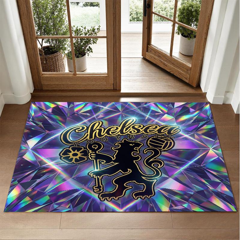 Chelsea FC Design Crystal Velvet Rug Soft Decorative Mat for Bedroom Entrance