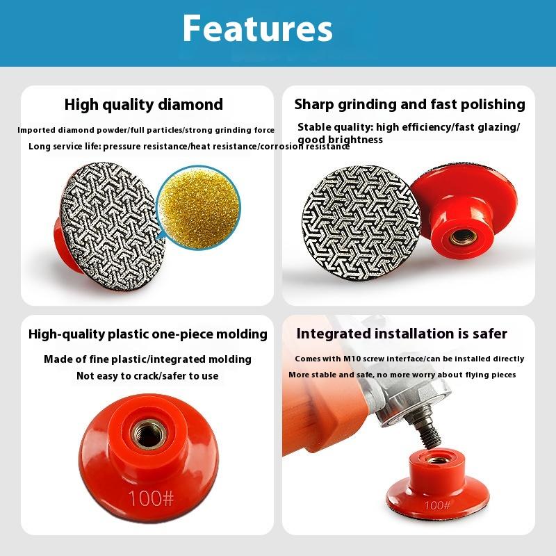 M10 M14 Thread 2'' 50Mm Diamond Hand Polishing Electroplated Sanding Pads Grinding Disc For Glass Granite Marble Concrete