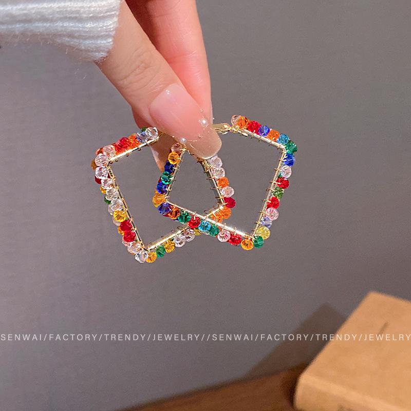 Корейские серьги с цветными кристаллами, женские дизайнерские серьги, серьги с персонализированной атмосферой