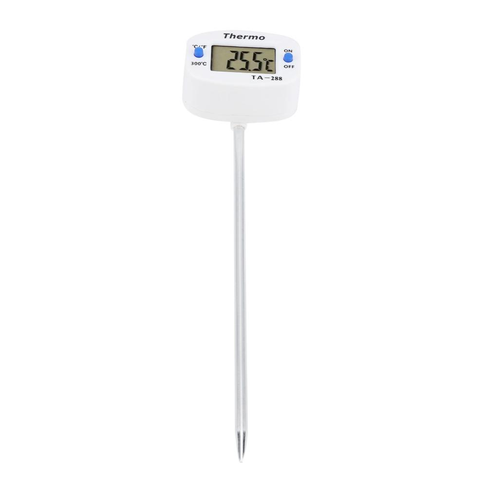 Stainless Steel Probe Digital Food Thermometer LCD Display Celsius Fahrenheit Switch Meat Liquid and Food White Instant Read