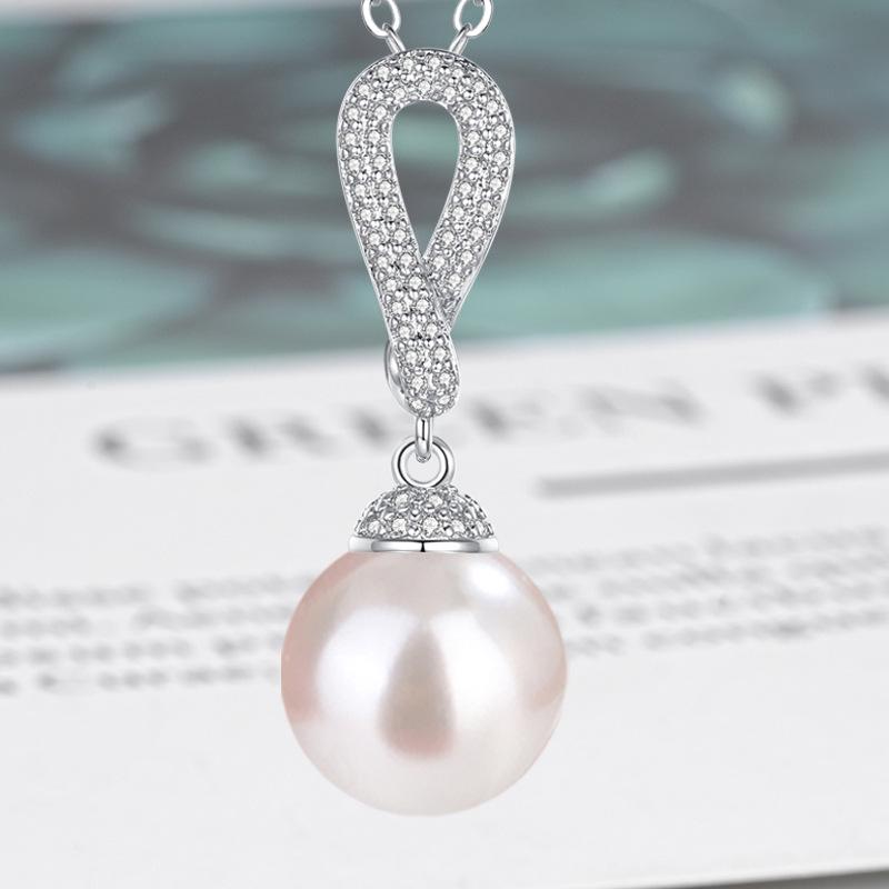 Zircon-Set Imitation White Pearl & Multicolor Shell Pendant Necklace - Women's Fashion Clavicle Chain