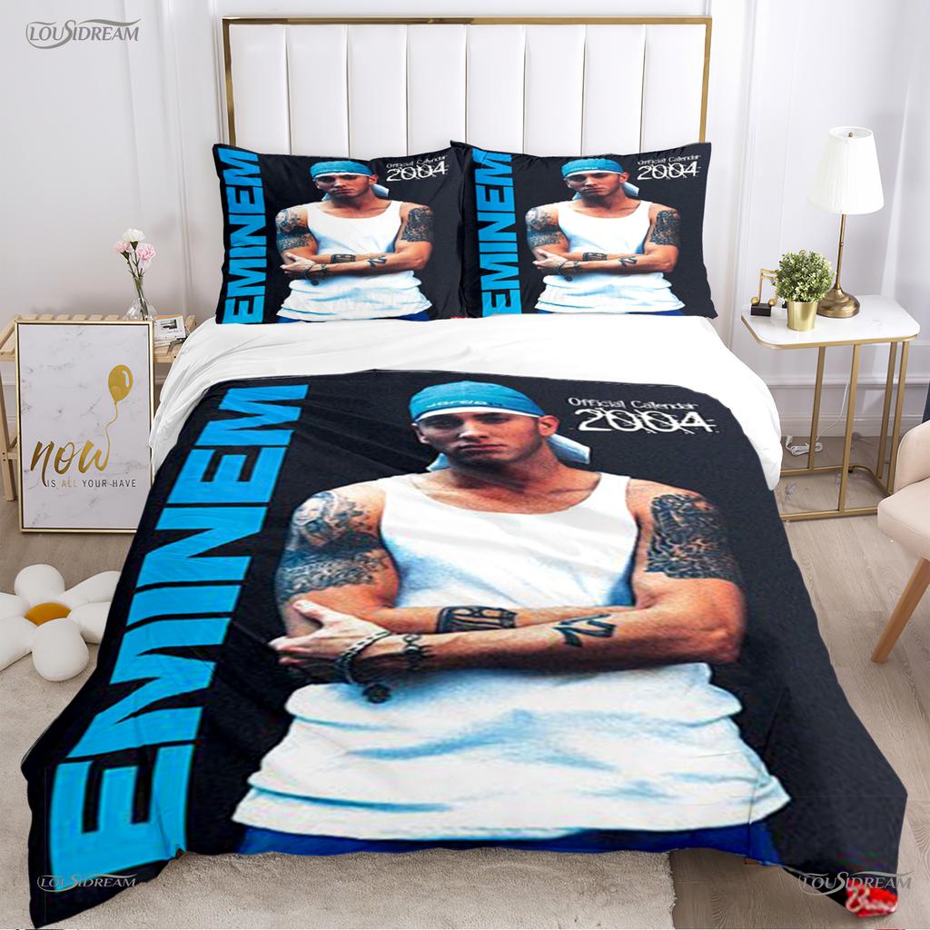 Eminem Cantante Hip-Hop Copripiumino Stagione Unica Matrimoniale Copripiumini e Federe per Adolescenti Singolo/Matrimoniale/Queen/King