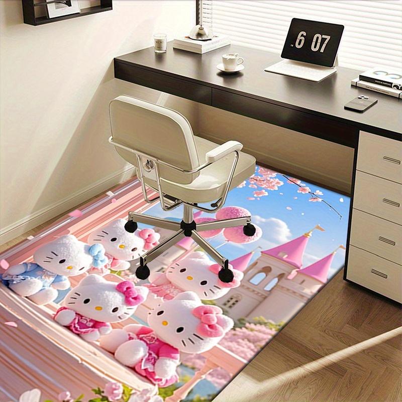 Office Rug Hello Kitty, Castle Anti-Slip Rug, Machine Washable for Living Room, Bedroom, Office, Multiple Sizes, Bedroom Mat, Decorative Mat, Durable