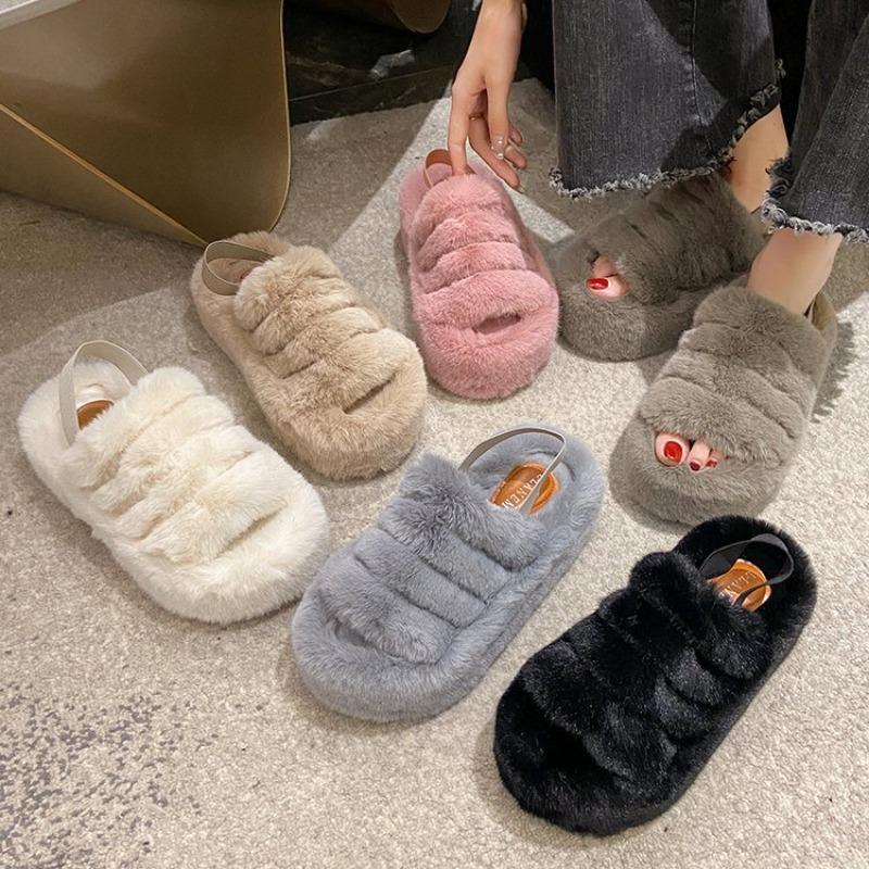 Fashion Versatile Fluffy Slippers for Women's Outward Wear 2025 Autumn and Winter New Indoor Home Cotton Mops