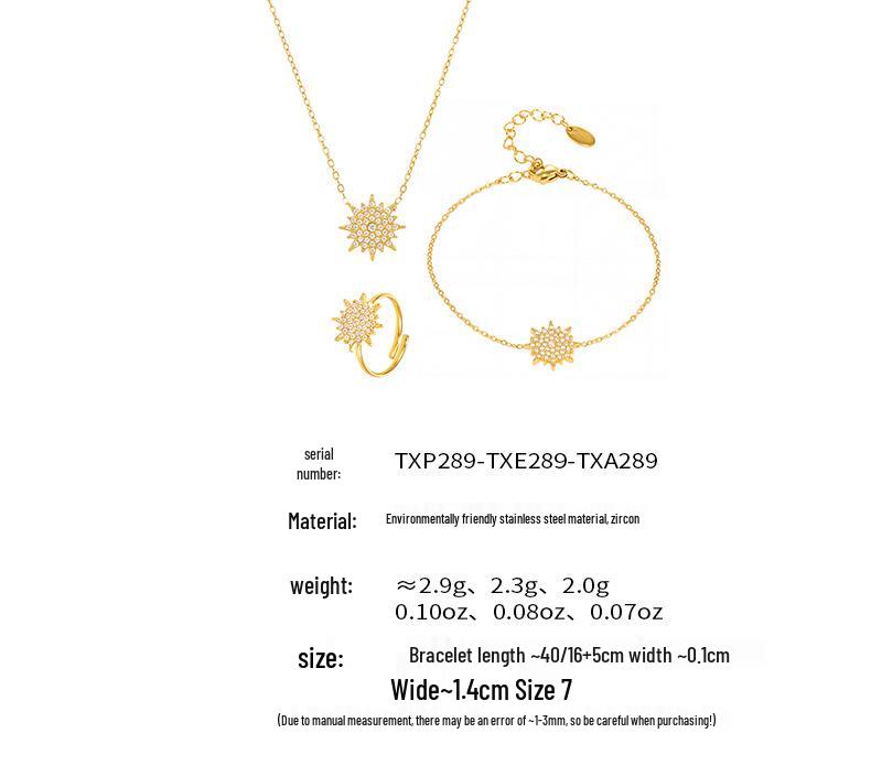Qiong Yao Super Sparkle 5A Zircon Double Layer Clavicle Chain Bracelet & Ring Set - Minimalist Design