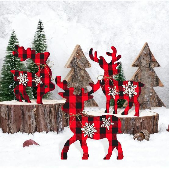 3 Pcs Reindeer Christmas Decor, Rustic Christmas Table Decor for Home, Farmhouse Centerpiece, Holiday Xmas Tiered Tray Decorations for Kitchen,