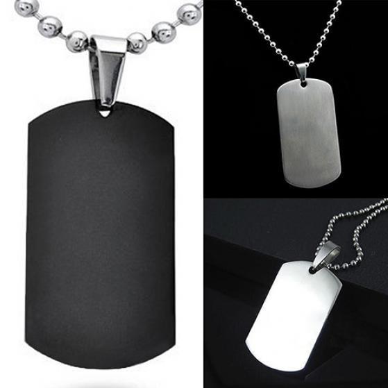 Herr Damer Punk Mode 316L Rostfritt Stål Polerad Rektangulär Dog Tag Halsband