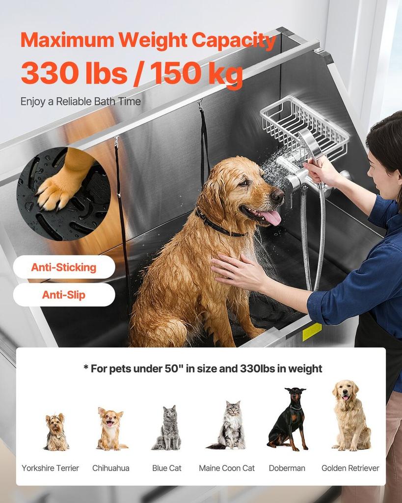 127 Cm Electric Dog Grooming Bath Tub Stainless Steel W Water Filter