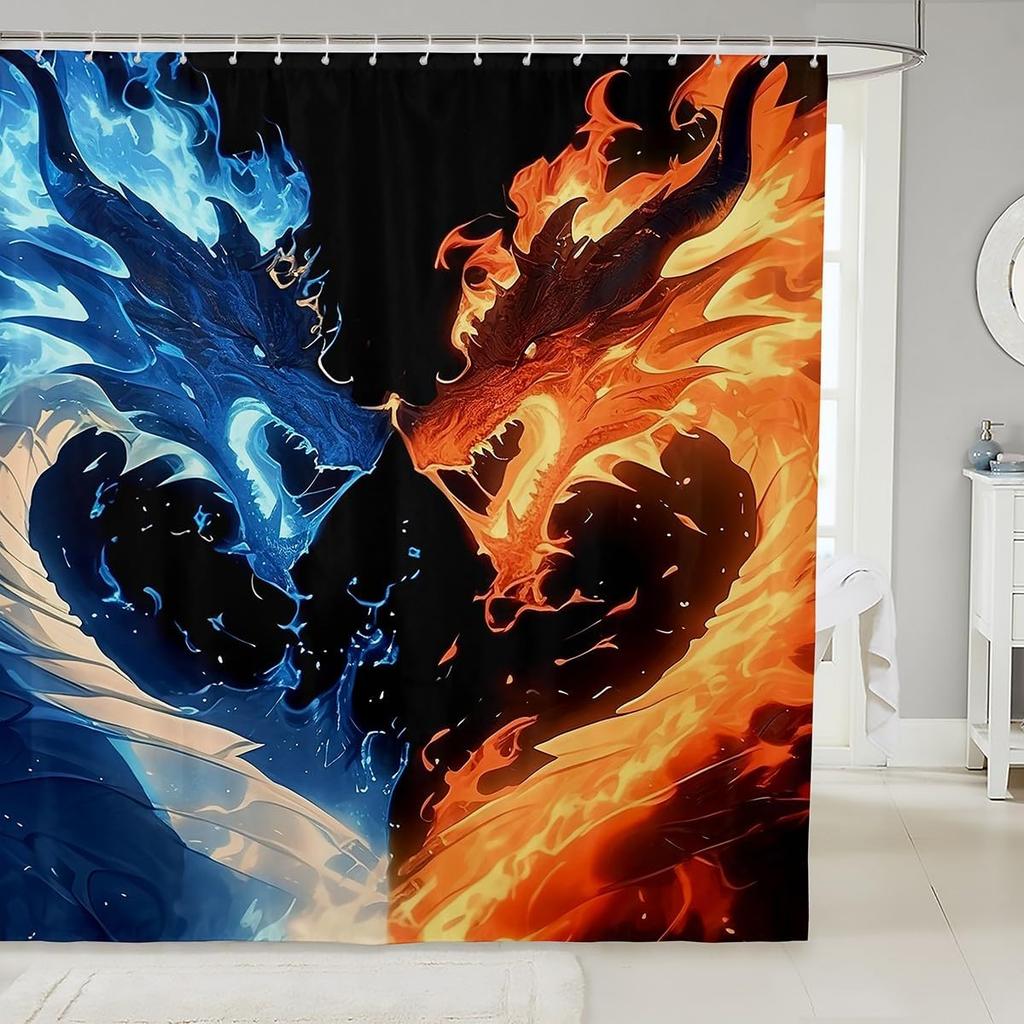 Japanese Style Bathroom Accessories Dragon Shower Curtain Magical Animals Bath Curtain Western Wildlife Theme Bathroom Sets