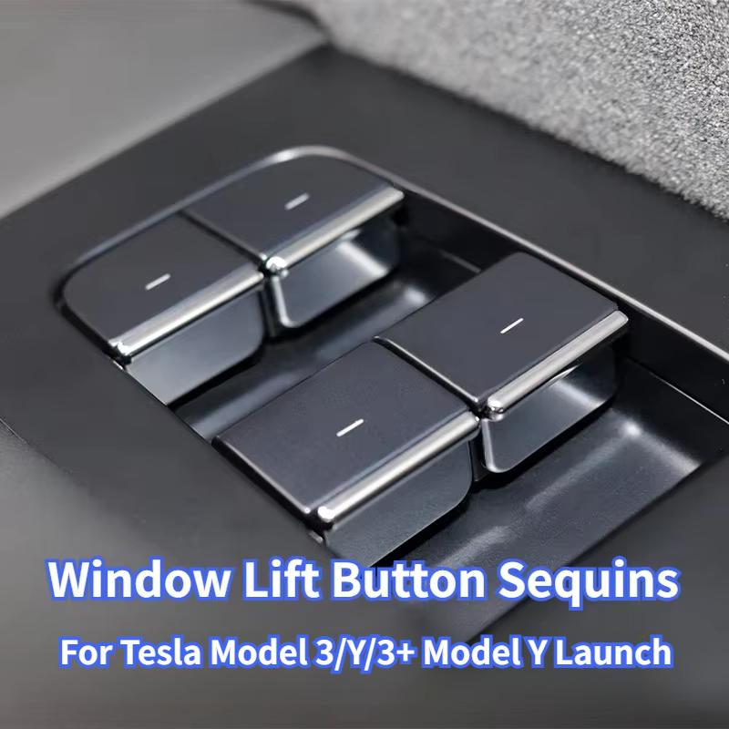 Window Lift Button Sequins Trim for Tesla Model 3/Y/3+ Modely Launch 2025 ABS 7PCS Chrome Window Switch Button Cover Accessories