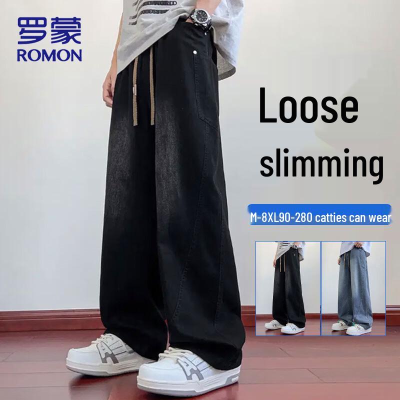 

Romon Men s American Retro Loose Wide Leg Jeans 7XL