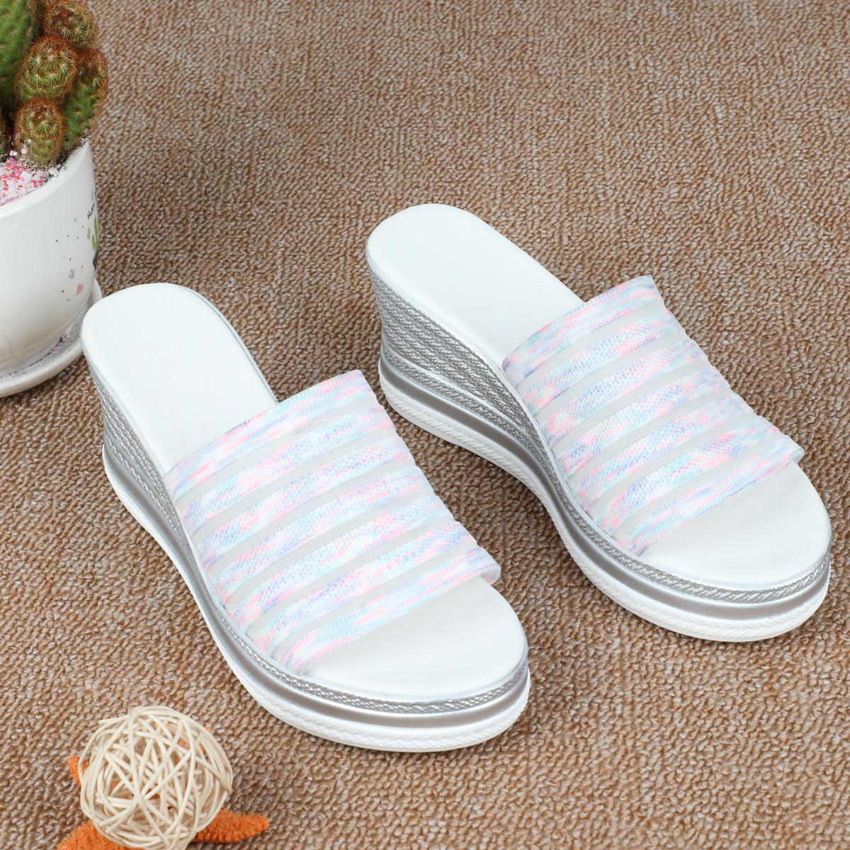 

Summer new slope heel sandals foreign trade large size polyurethane thick bottom lightweight fly-woven cool slippers women 43