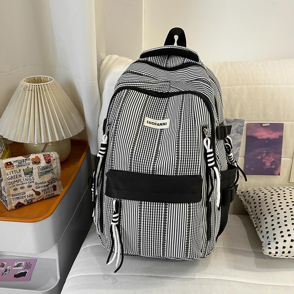 Schoolbag1011 new corrugated plaid backpack niche design sense versatile student schoolbag large capacity casual backpack