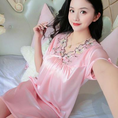 Faux Silk Short-Sleeve Lace Nightgown: Sexy & Comfortable Women's Pajamas