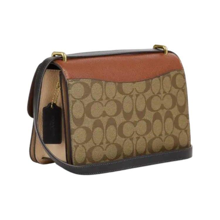 Coach Morgan Square 25 Classic Monogram Flap Snap Fabric With Leather Shoulder Crossbody Bag Medium Women bags Khaki Brown CM713-IME7V
