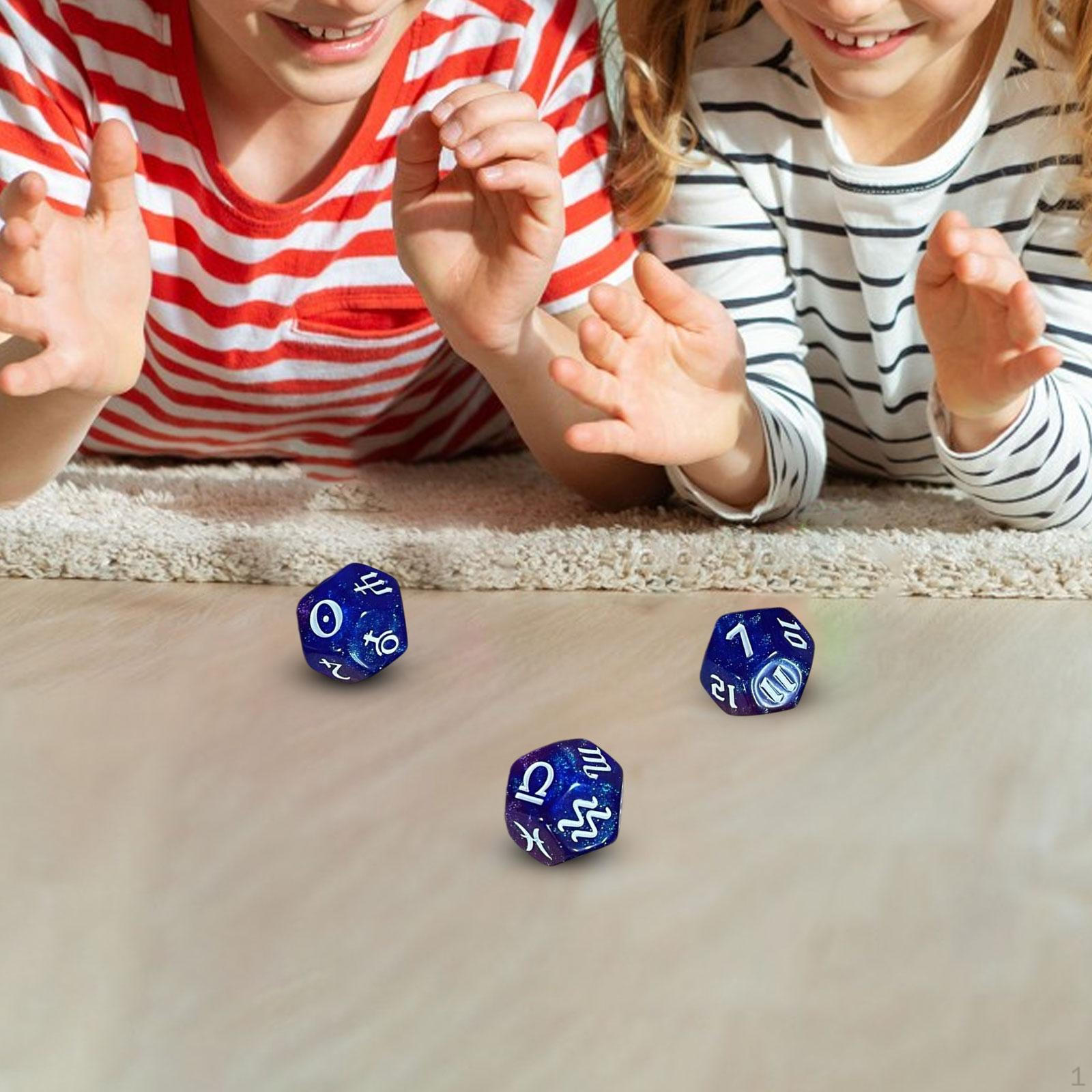 3 Pieces Constellation Sign Dice, Multi Sided Dices, Acrylic Multisided Dice Polyhedral for