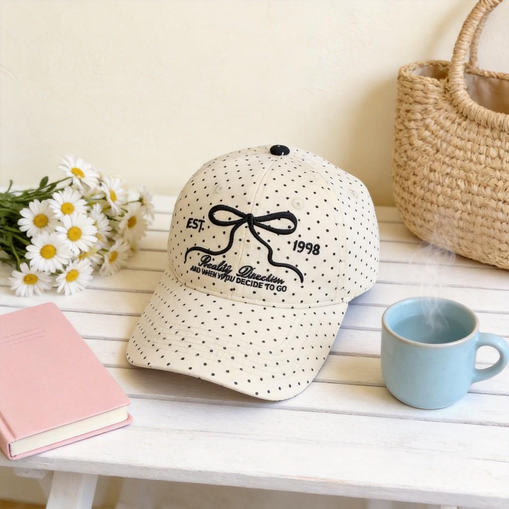 Spring Summer Cotton Baseball Cap With Embroidered Butterfly Knot Design For Women