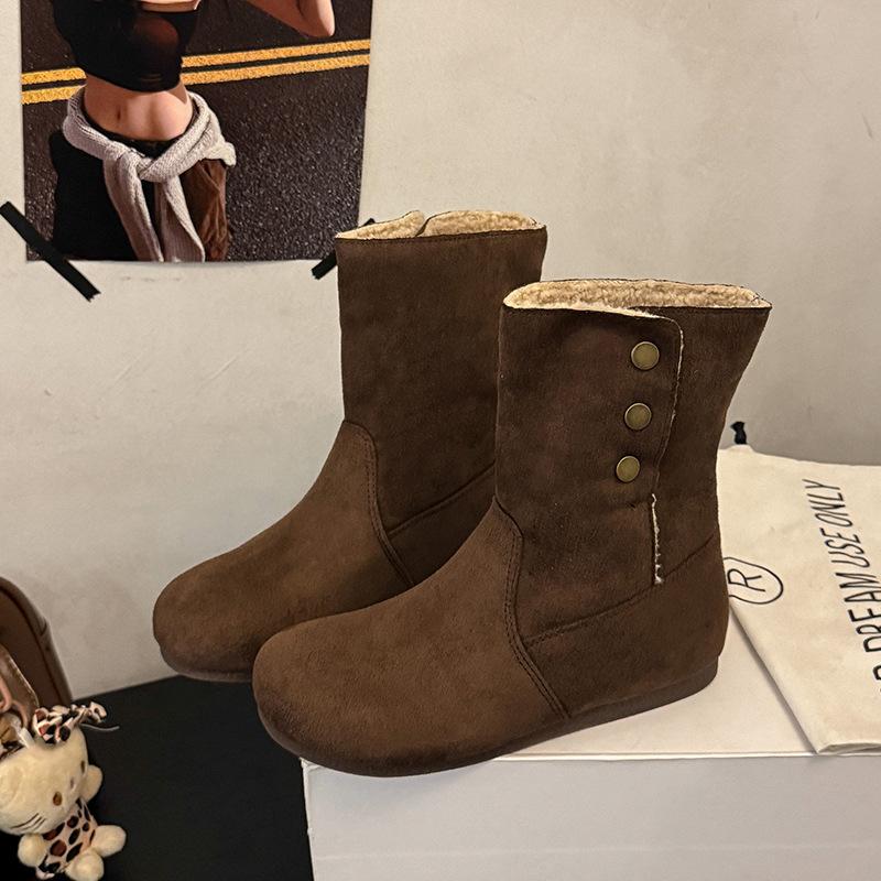 

Двое в теплых сноубутсах Женские зимние Французские Женские Мори Ретро Плюшевые Короткие Сапоги Универсальные Плюшевые Новые Хлопковые Туфли 40 темно-коричневого