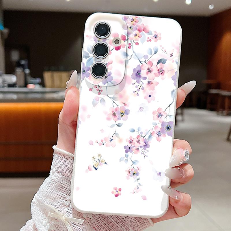 

Colorful Floral Pattern Case For Samsung S26 S25 Ultra S24 FE S23 Plus S22 S21 A15 A16 A17 A35 A36 A37 A54 A55 A56 A57 5G Leather Texture Soft Cover Samsung A34 5G білий