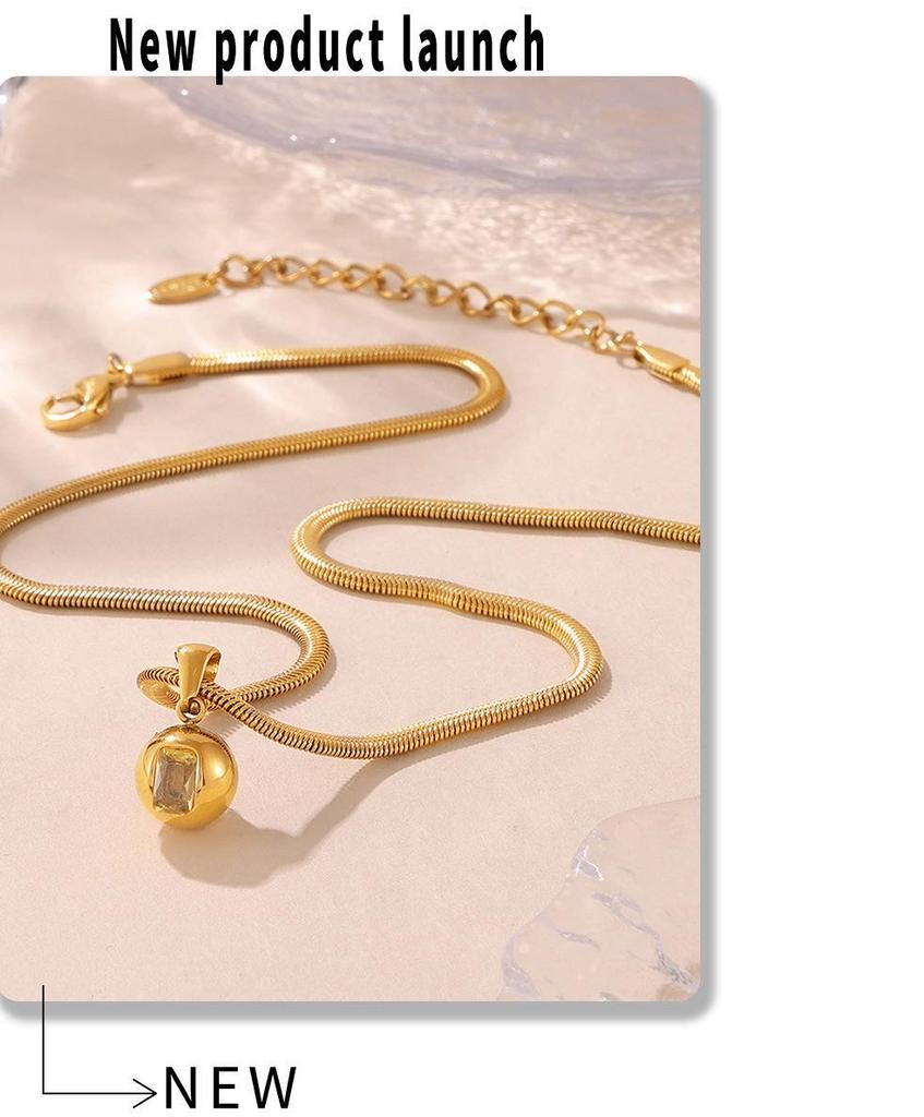 18k Gold-Plated Titanium Steel Geometric Zircon Pendant Necklace - European & American Fashion Style