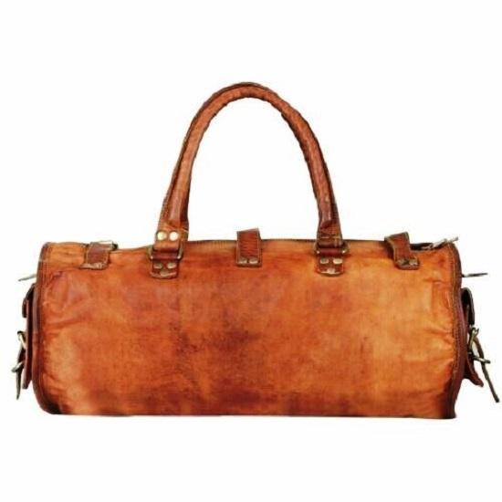 26" Leather Bag Travel Duffel Gym Goat Brown Luggage Vintage New Genuine Men's