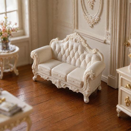 Miniature Vintage Sofa for Dollhouse, Mini Retro Couch Figurine, Tiny Lounge Chair Model, 1/12 Scale Dollhouse Furniture Decor Accessories