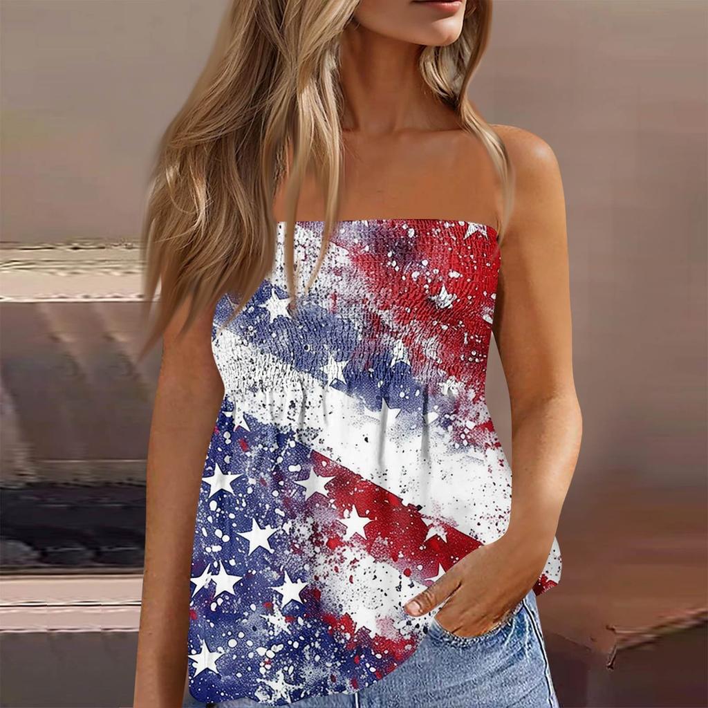 Summer Tube Tops For Women,Cute Sexy Off Shoulder Print Sleeveless T-Shirt