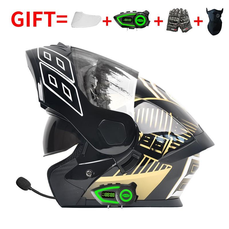 Bluetooth-Enabled Full Face Motorcycle Helmet With Dual Visors DOT 3C Certified All-Season Flip-Up Design Men Women