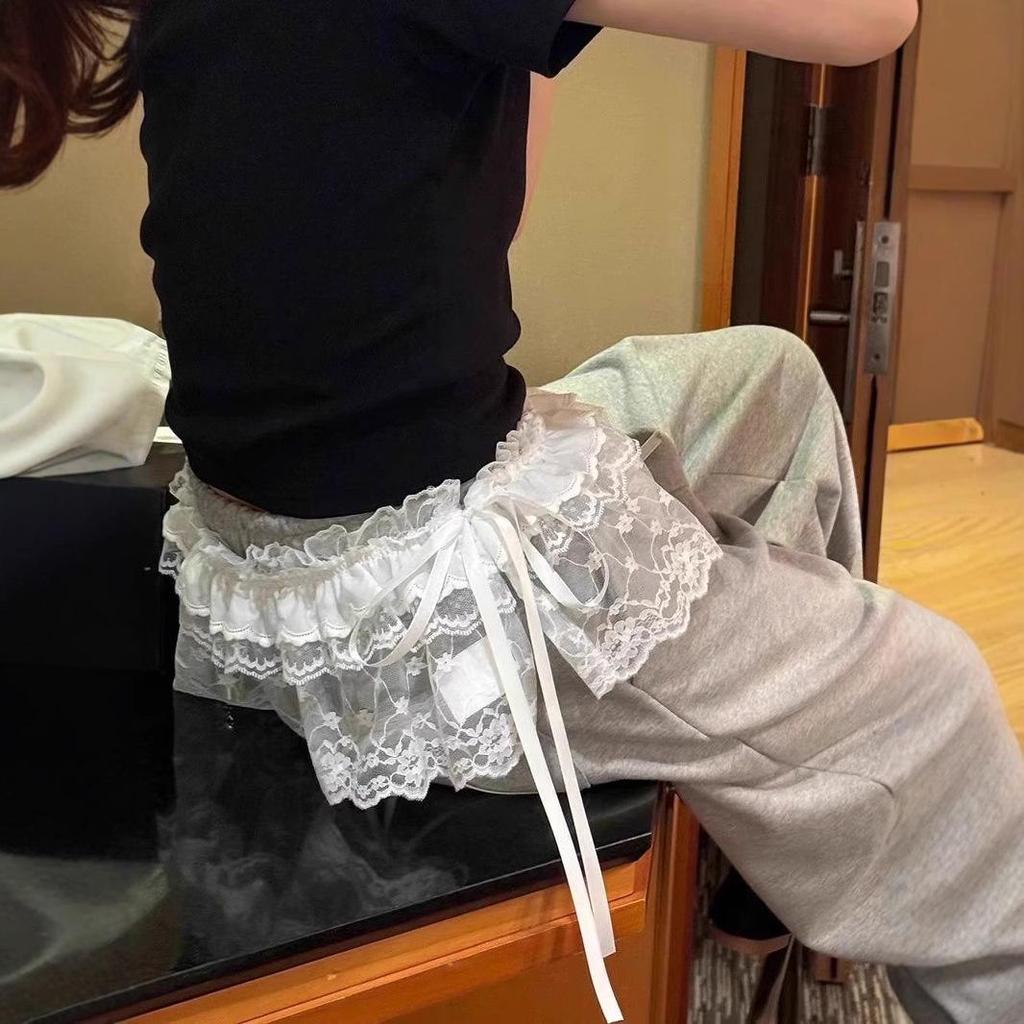 Korean Design Sweet Lace Trim Skirt with Curtain Hem