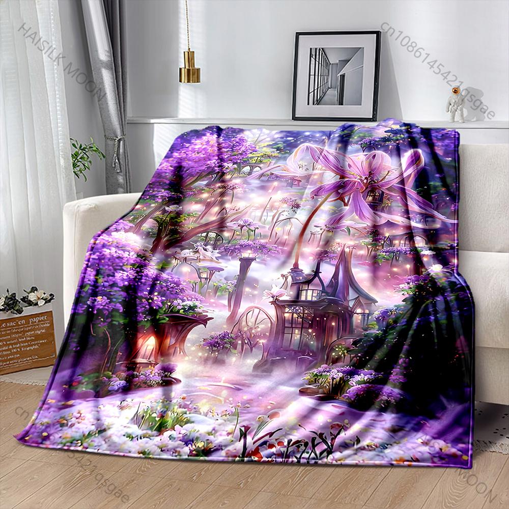 1PC Romantic Dream Garden Print Blanket Warm and Comfortable Blanket for Sofa Bed Travel Camping Picnic Car RV Luxury Gifts