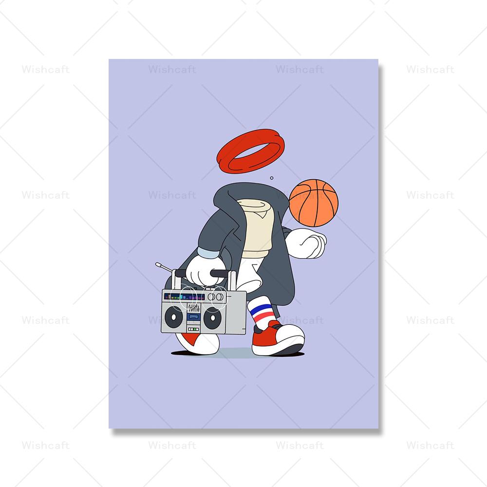Niedlichen Cartoon Basketball Poster Kunstdruck Unsichtbarer Junge Spielen Street Ball Boxen Leinwand Malerei Bild Kinderzimmer Wohnkultur