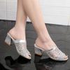 Woman Summer Sandals 2026 Open Toe Sandal Lace Dress Shoes Women’s High Heels Sandals Square Heeled Pumps Ladies Shoes