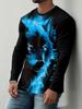 Long Sleeve Men's Long Sleeve Crew Neck Stylish Top with Animal Prints and Geometric Patterns