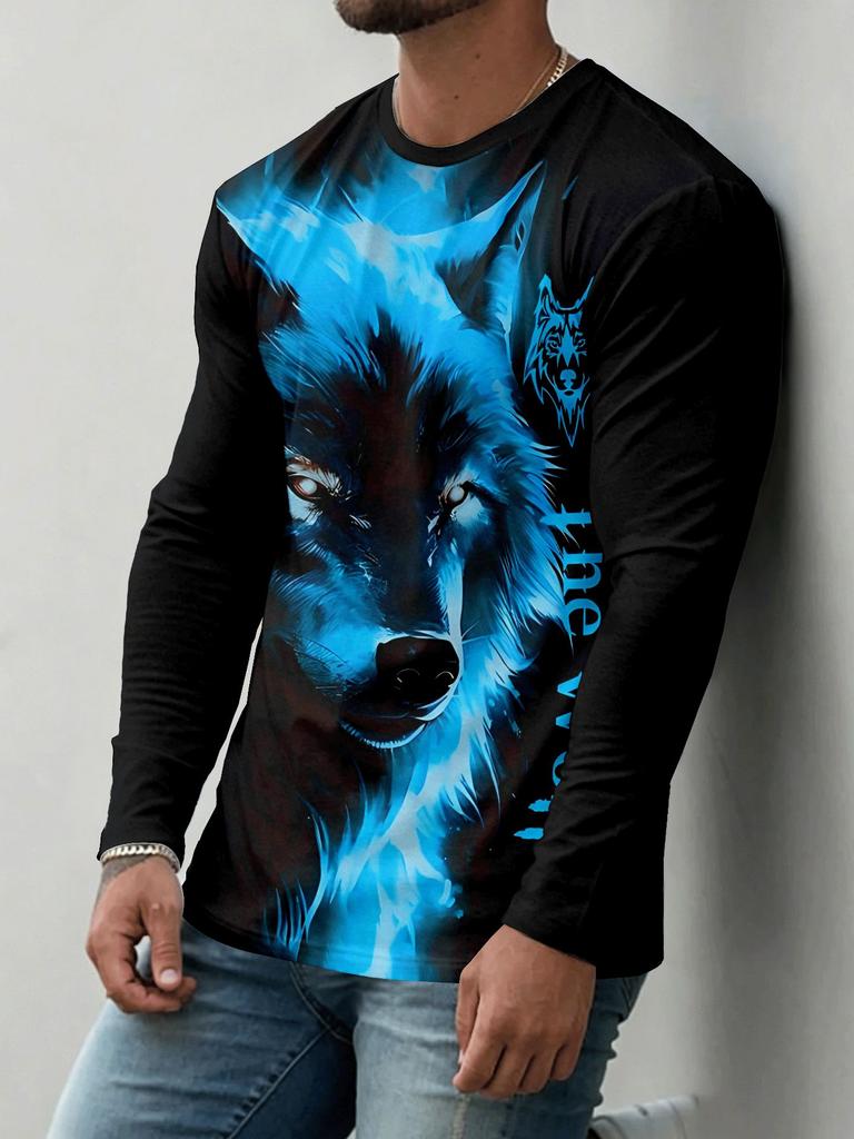 Long Sleeve Men's Long Sleeve Crew Neck Stylish Top with Animal Prints and Geometric Patterns