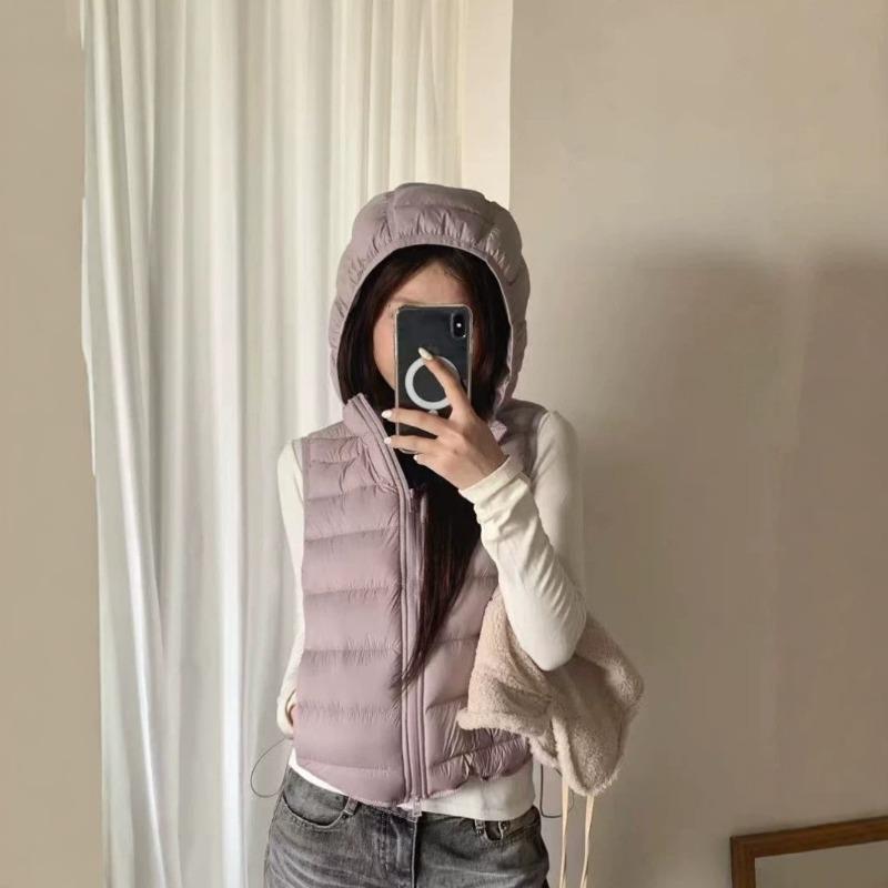 Ribs down vest women, autumn and winter new light and short stand-up collar down jacket, thin and warm outer vest
