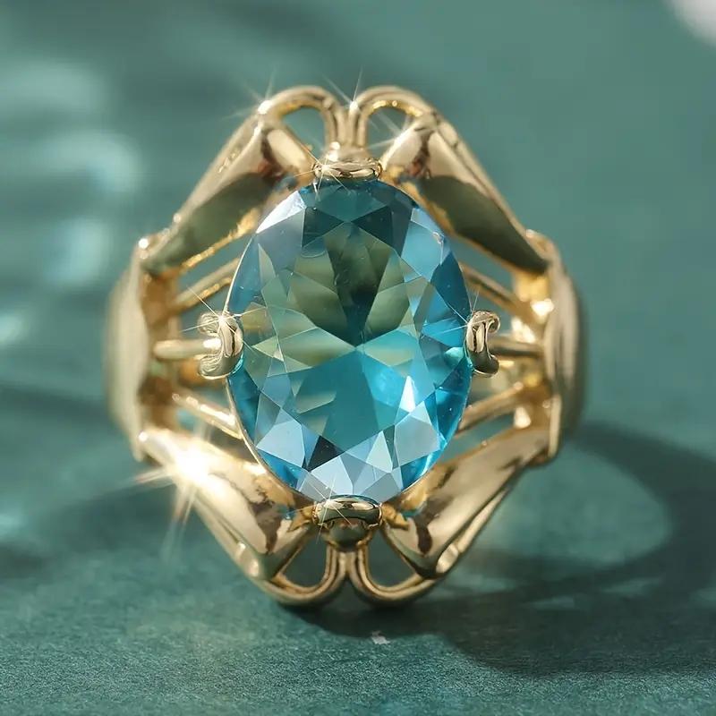 Retro Luxury Hollowed-out Artificial Gemstone Ring Made of Copper, a Ladies' Jewelry Ring Suitable for Formal Occasions