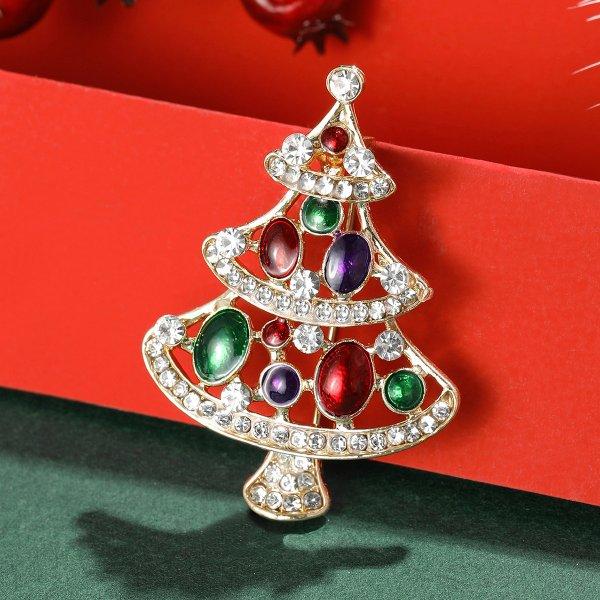 Rinhoo Fashion Zircon Christmas Tree Green Tree Brooch Pins Christmas New Year Gift Jewelry Gift