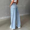 Damen High Waist Weites Bein Gerader Schnitt Jeans Lockerer Sitz Vintage Gewaschene Jeans 2025