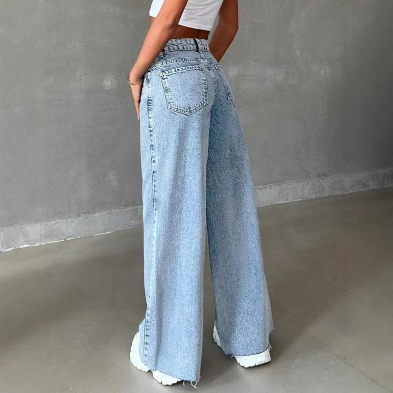 Damen High Waist Weites Bein Gerader Schnitt Jeans Lockerer Sitz Vintage Gewaschene Jeans 2025
