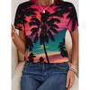 Ladies' Coconut Tree Sunset Printed Short Sleeved T-shirt