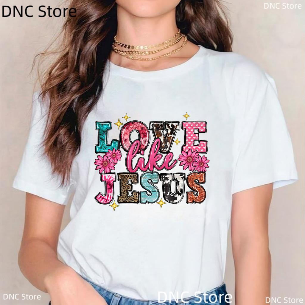 Jesus Loves Me, Christian Cross, Easter, Christian Shirt Fashion Women'S T-Shirt Summer Round Neck Female Tshirt Tops Wholesale