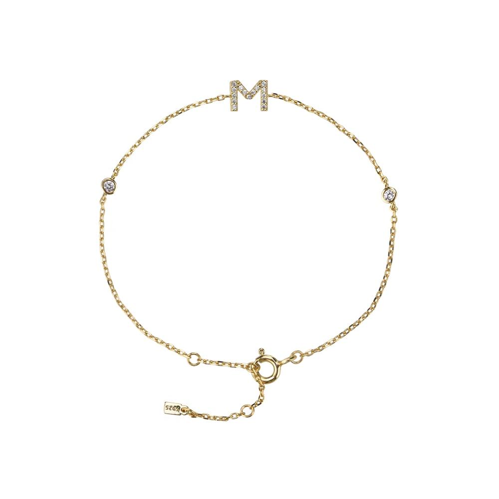 925 Sterling Silber Initiale 26 Buchstaben Alphabet Monogramm Gold Name Armband Kristall Cz Zirkon Modischer Schmuck